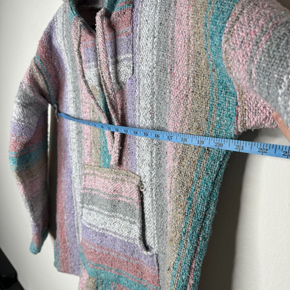 San Jose Pink Aqua Stripe Pullover Long Sleeve Blanket Front Pocket Hoodie L - Picture 6 of 10